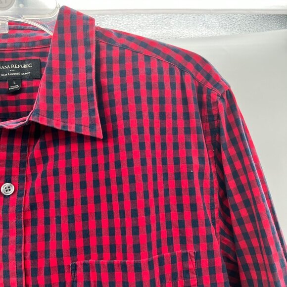 Banana Republic Men's Tailored Slim Fit Button Up Shirt Red/Blue Check Large - Picture 4 of 9
